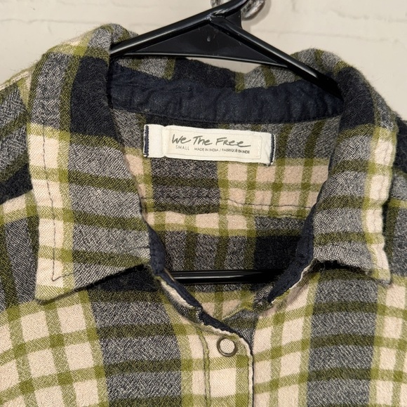 Free People shirt We The Free Black and Green Plaid Pacific Dawn Frayed small - Picture 3 of 8